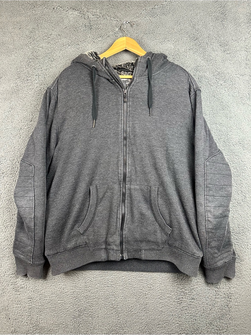 Fox Racing Sasquatch Zip Up Hoodie Mens XL Gray Faux Fur Lined Heavy Jacket